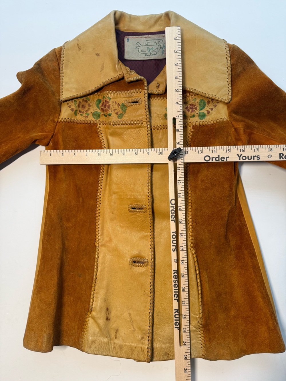 Char Leather & Suede Hand Painted Floral Boho vintage Jacket 8 - Picture 2 of 16